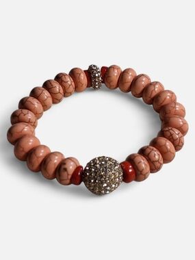 Vintage Sparkling Coral Peach Bead Stretch Bracelet with Accents
